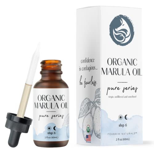 Foxbrim Naturals Organic Virgin Marula Oil for Face, Hair & Nails - Best for Anti Aging, Dry, Sun Damaged Skin - Facial & Body Moisturizer 2 oz