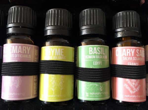 Rosemary, thyme, basil and clary sage essential oils
