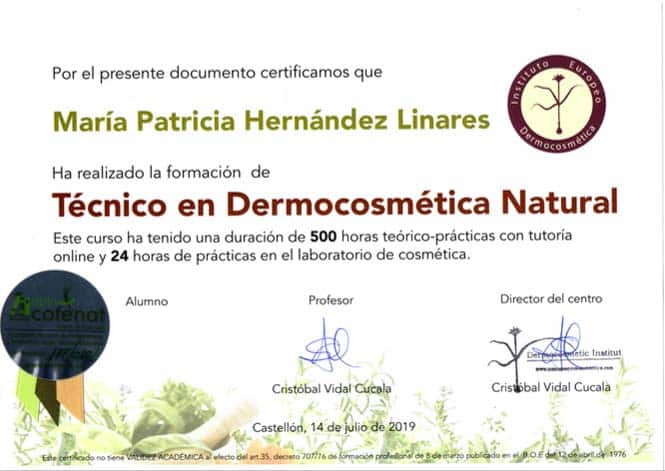 Diploma Instituto Europeo de Dermocosmetica