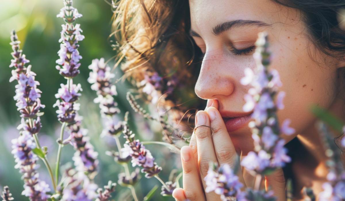 Woman and flowers.