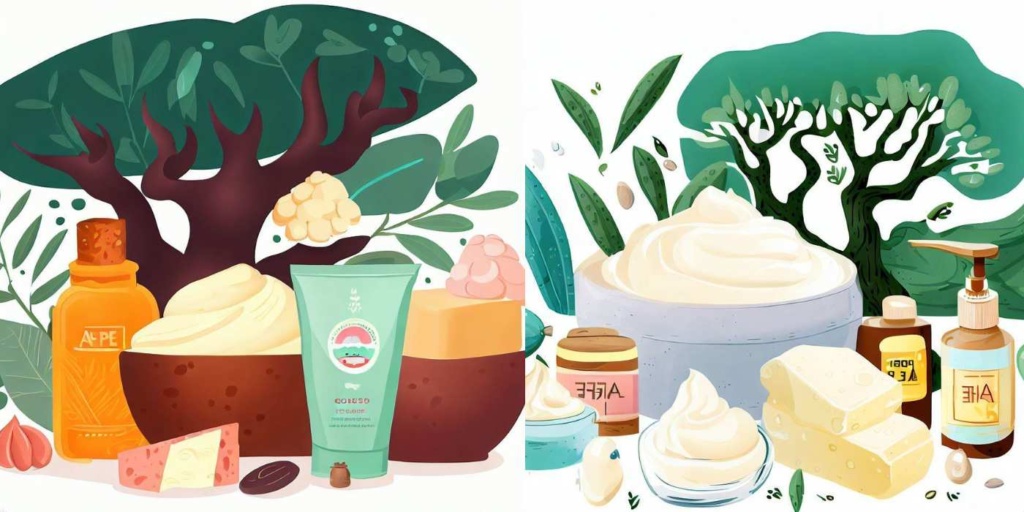 Illustration of shea butter and natural ingredients for skin