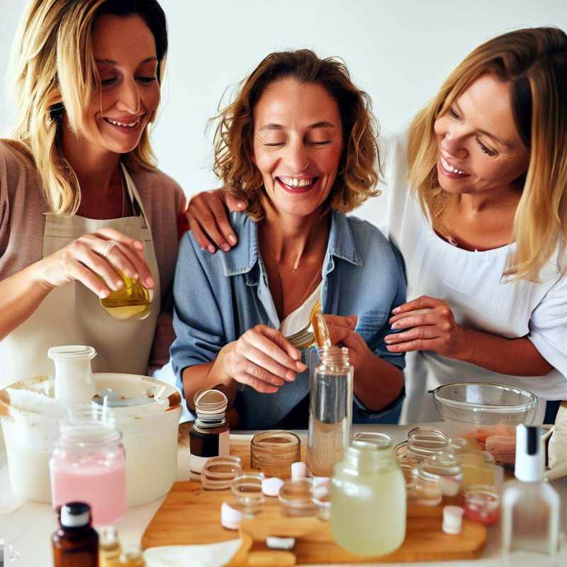 Women having fun making DIY skincare