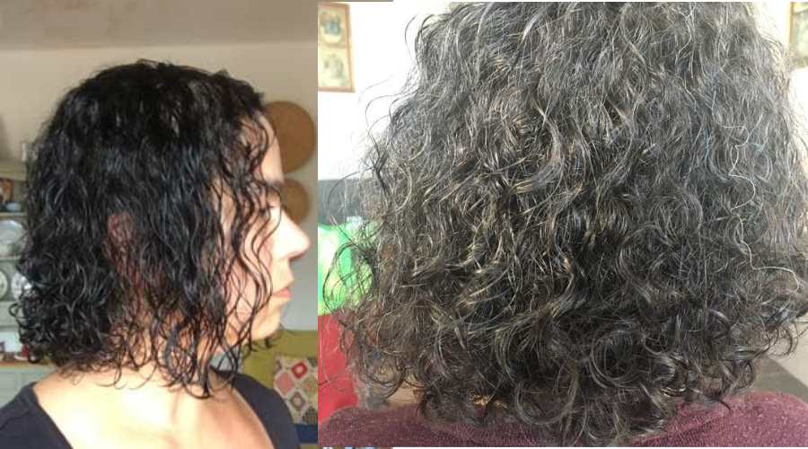 Curly, dry hair before aloe vera treatment. It looks dull.