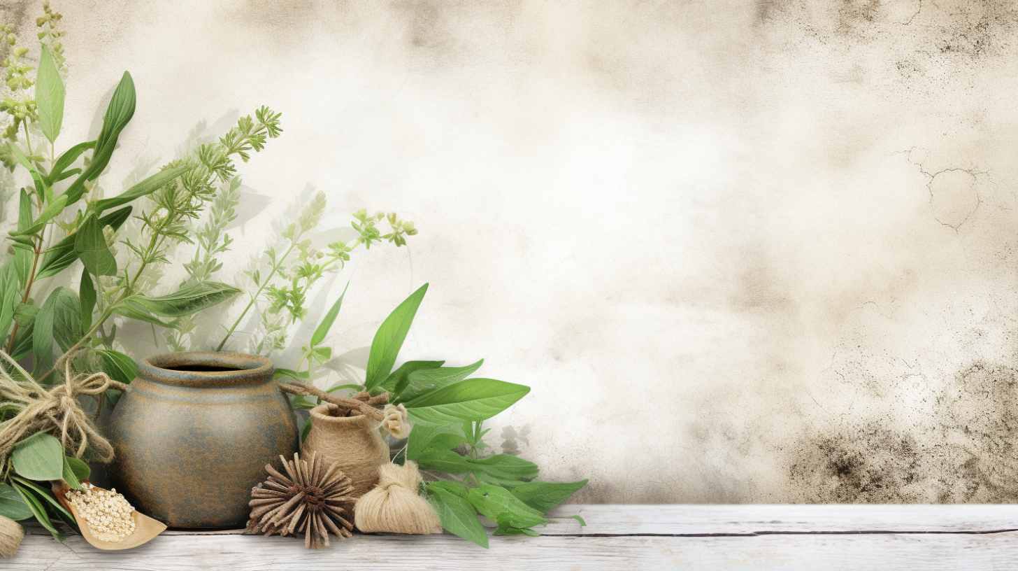 A serene image showcasing greenery and herbs