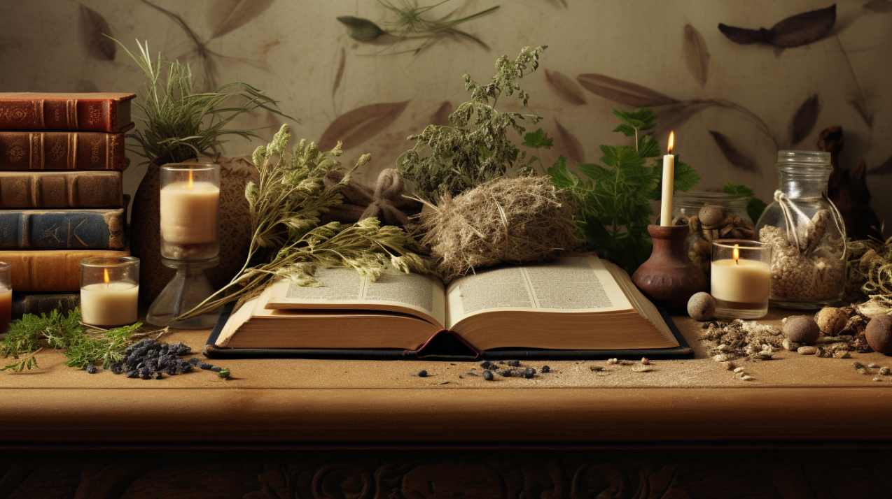 Glossary of applications featured image depicting an old book and herbs on a desk, vintage feel.