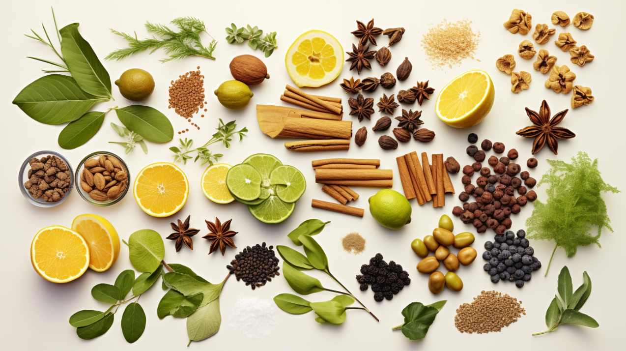A display of natural ingredients in an organised, pleasant way.