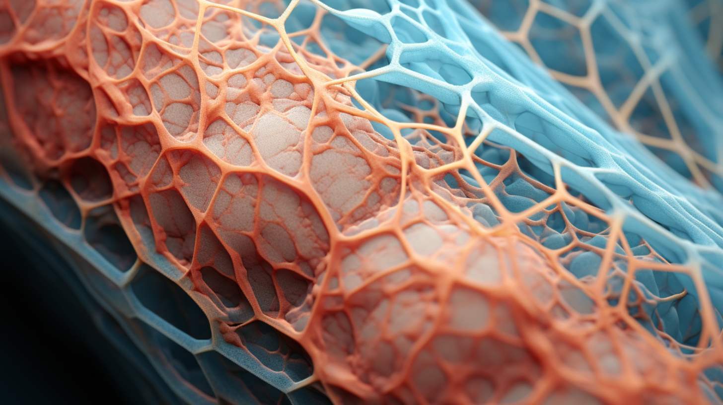A graphic reconstruction of the microscopic view of skin elastin.