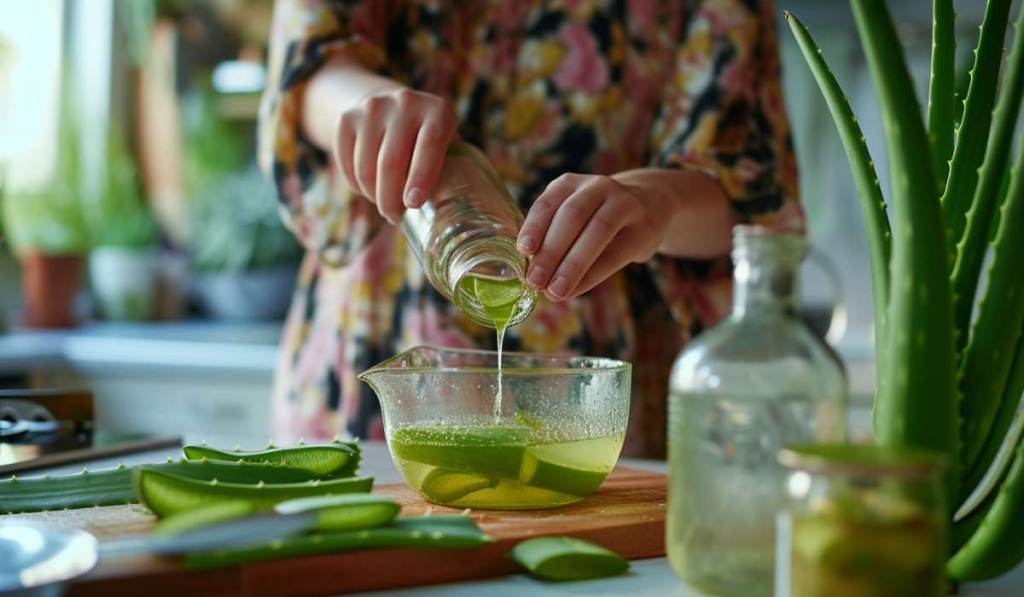 Lady preparing aloe vera for consumption