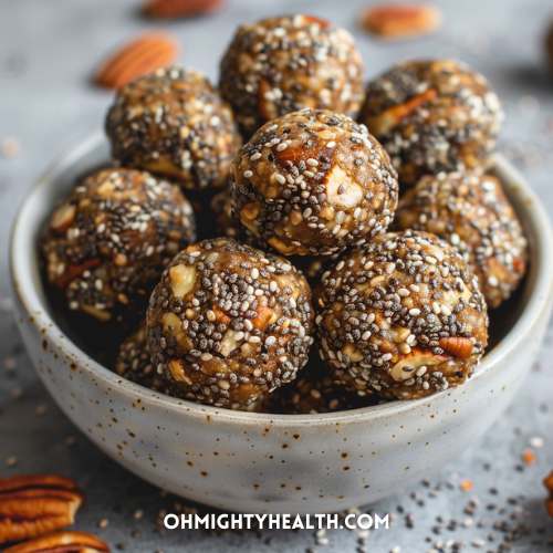 Pecan and walnut energy balls with chia seeds.
