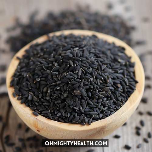 Bowl with black seeds from the Nigella sativa plant.