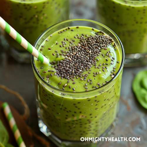 Green smoothie with cha seeds.