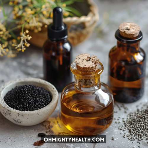 DIY skincare with black seed oil and other oils.
