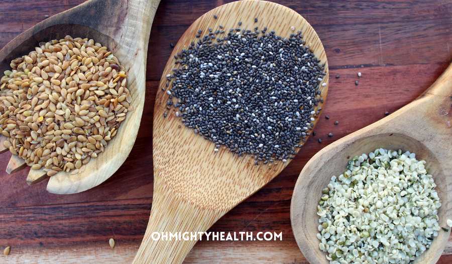 Flax seeds, chia seeds and hemp seeds