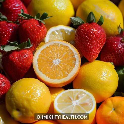 Oranges, lemons and strawberries.