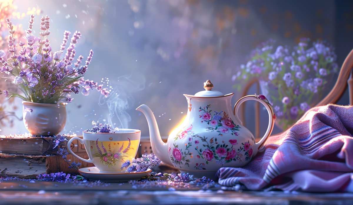 Herbal tea calming setting.
