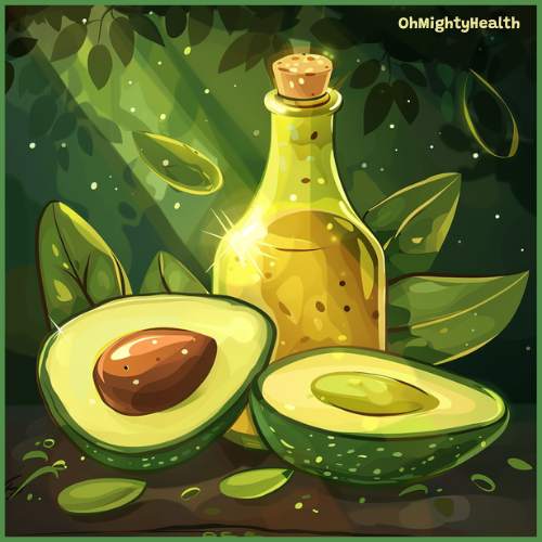 Vector cartoon avocado and olive oil.