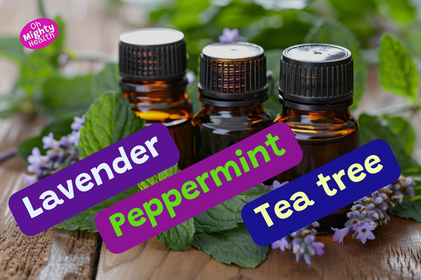 Lavender, peppermint and tea tree essential oils.