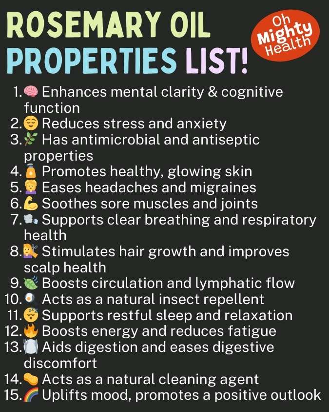 Quick guide to rosemary essential oil properties.