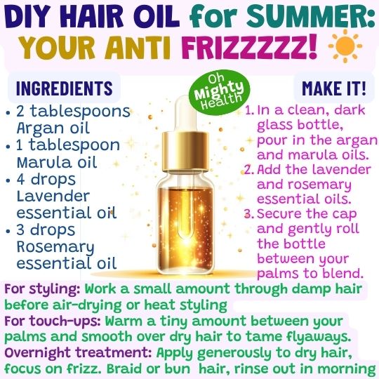 Hair oil DIY recipe anti-frizz.