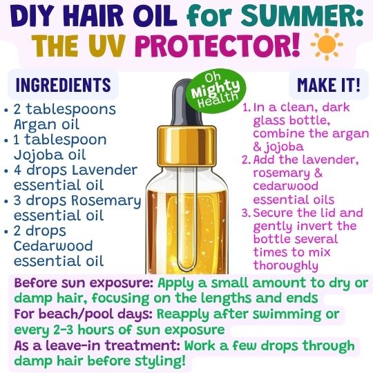 Hair oil DIY recipe for summer UV protection.