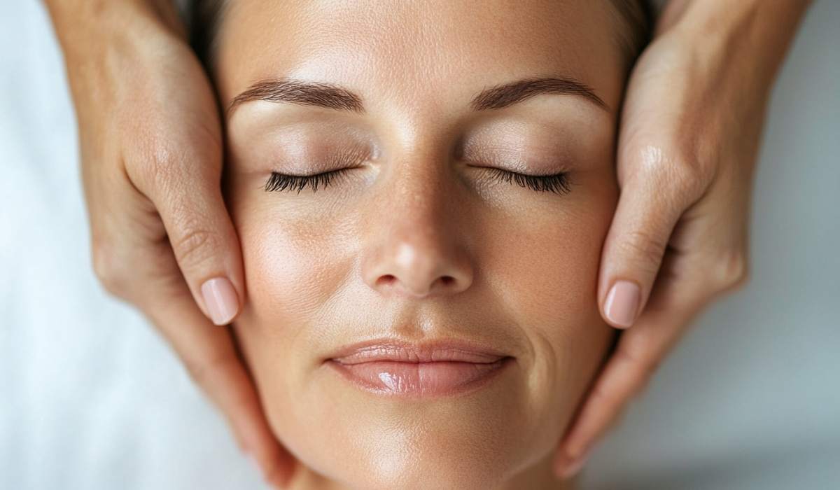 White woman having facial massage.