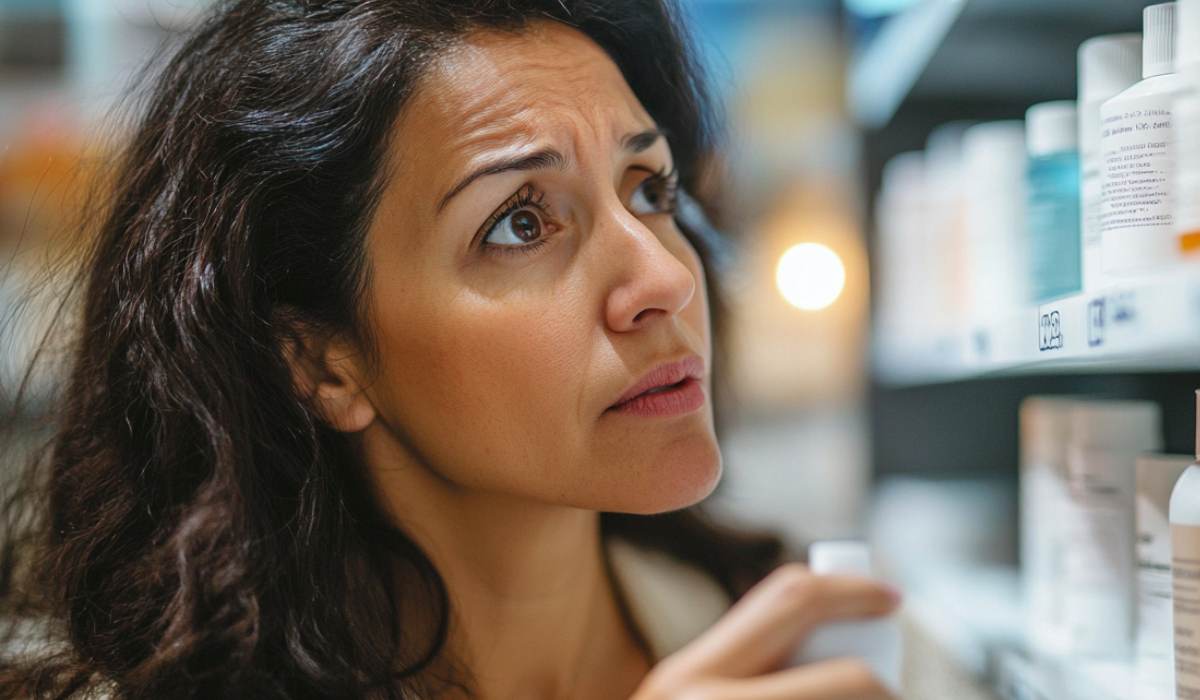 Woman checking labels.