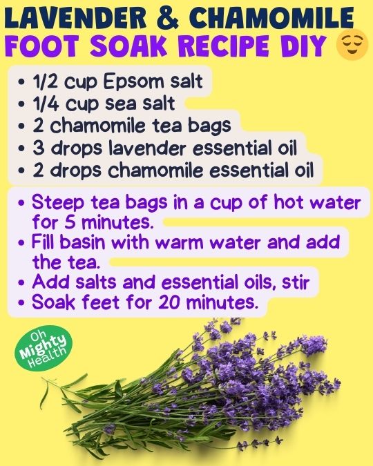 Lavender and chamomile foot soak recipe DIY.