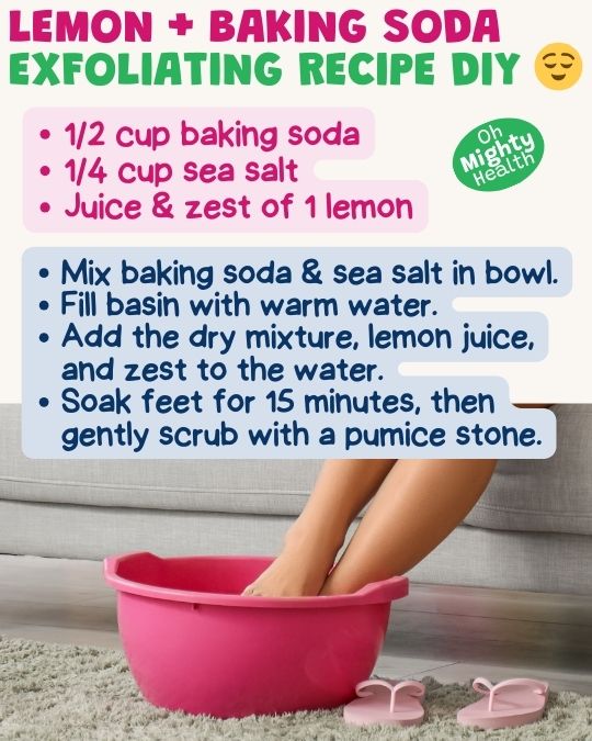 Lemon and baking soda foot soak recipe DIY.